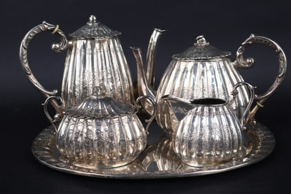 800 Silver Fluted Coffee and Tea Set
