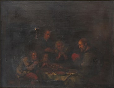 Attrib. to Jan Molenaers, Dutch 17th C., Family at the Dinner Table, Oil on Canvas