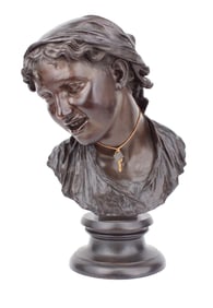 After Vincenzo Gemito, Italian 1852-1929, Carmela la Poplana, Patinated Metal Bust