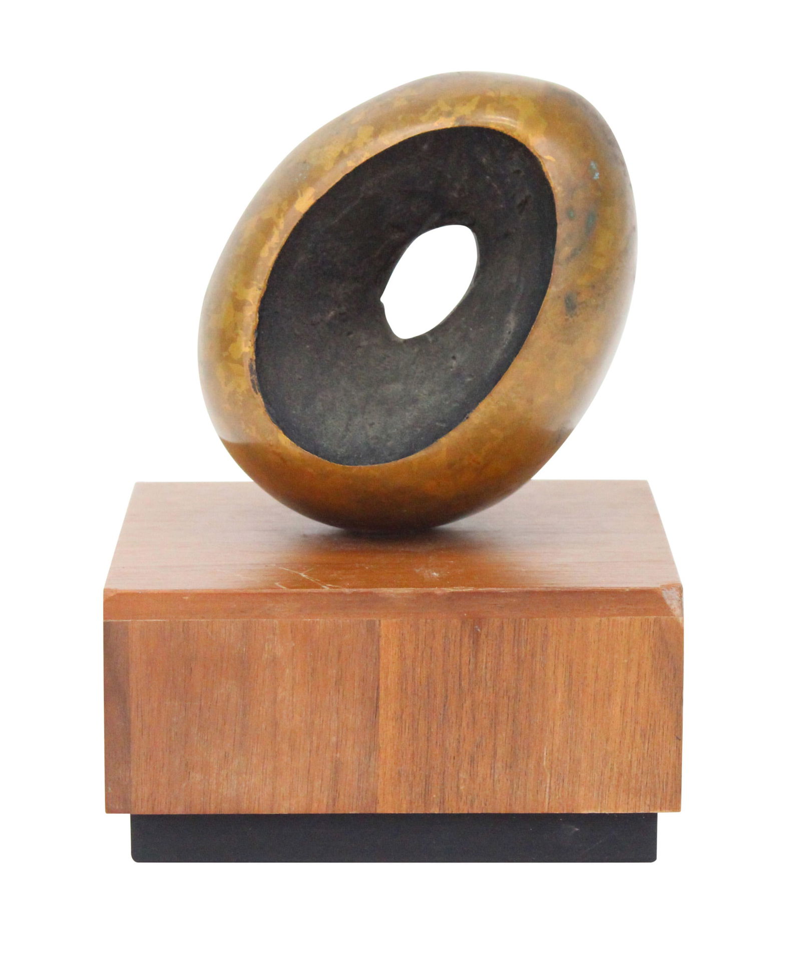 After Barbara Hepworth, British 1903-1975, Brutalist, Bronze Sculpture: After Barbara HepworthBritish, 1903-1975BrutalistBronze SculptureIn the style of Barbara Hepworth, unmarked. On wood base.Overall: 6 3/4 x 5 x 5 in. (17.1 x 12.7 x 12.7 cm.)