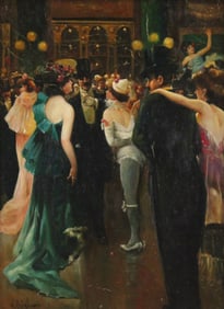N. Henry Bingham, 1939-, Parisian Salon Scene, Oil on Board