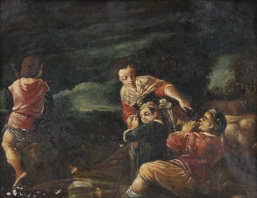 Figures in Landscape, Oil on Tin