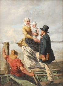 Edouard Alexandre Sain, French 1830-1910, Family on Dock, Oil on Board