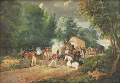 British Soldiers Attacking Carriage, Oil on Board