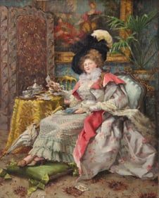 Charles Henri Michel Franzini D'issoncourt, 1872-, Elegant Lady in her Parlor, Oil on Board