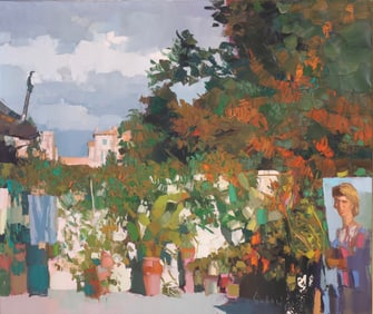 Nicola Simbari, Italian 1927-2012, Mediterranean Landscape, Oil on Canvas