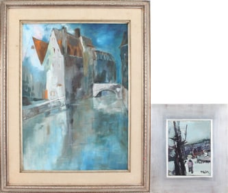 Modern Landscape with Houses, Oil on Canvas