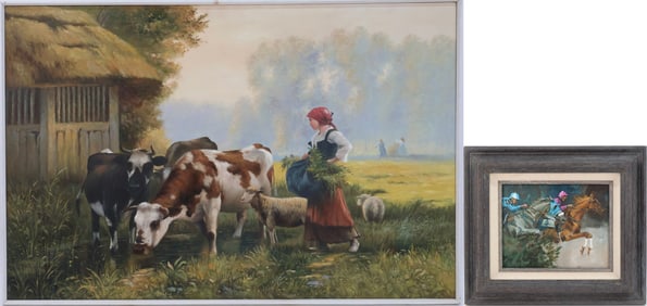 George Warren Booth, 1917-1996, Horses and Jockeys, Oil on Canvas