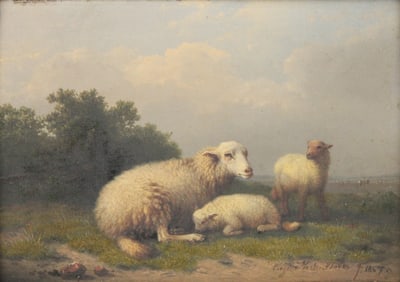 Eugene Verboeckhoven, Belgian 1799-1881, Sheep in Pastoral Landscape, Oil on Board