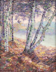 Henry Ryan MacGinnis, 1875-1962, White Birches and Lake, New Hampshire, Oil on Canvas