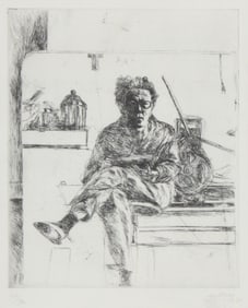 Avigdor Arikha, French 1929-2010, Mirror with Self-Portrait and Etching Press, Etching