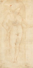 Attributed to Rosso Fiorentino, 1494-1540, Putto in a Niche, Brown Ink and Wash and Black Chalk