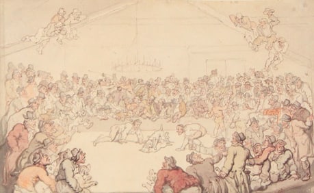 Thomas Rowlandson, British 1756-1827, Dogfight, Ink and Wash