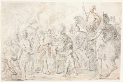 Claudio Francesco Beaumont, 1694-1766, Porus Surrendering to Alexander the Great, Black Chalk with