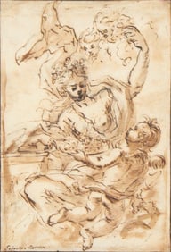Sebastien Bourdon, 1616-1671, Diana and Endymion, Ink and Wash on Paper