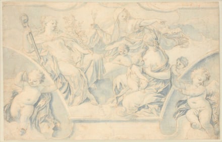 Fedele Fischetti, 1732-1792, The Theological Virtues, Pen, Brown Ink, and Blue Washes