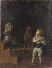 After Georg Melchior Kraus, 1733-1806, Boy in the Studio, Oil on Canvas