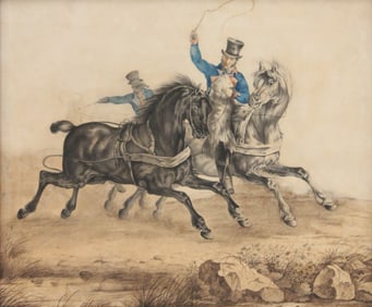 Men on Horseback, Mixed Media on Paper