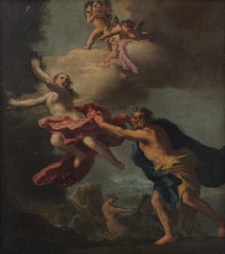 Religious Scene with Angels, Oil on Canvas