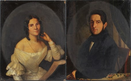 Karl Ludwig Philippot, 1801-1859, Pair of Portraits of a Couple, Oil on Canvas