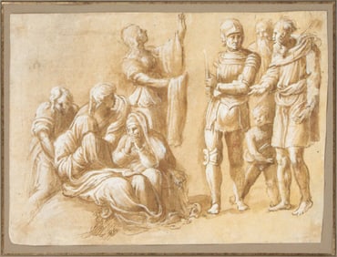 Biagio Pupini, 1511-1575, Two Groups of Figures, Brown Ink and Washes