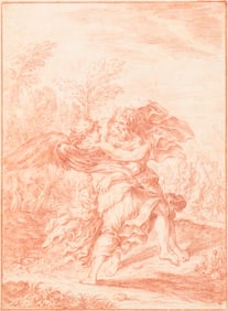 French or Italian School, 18th C., Jacob and the Angel, Conte Crayon on Paper