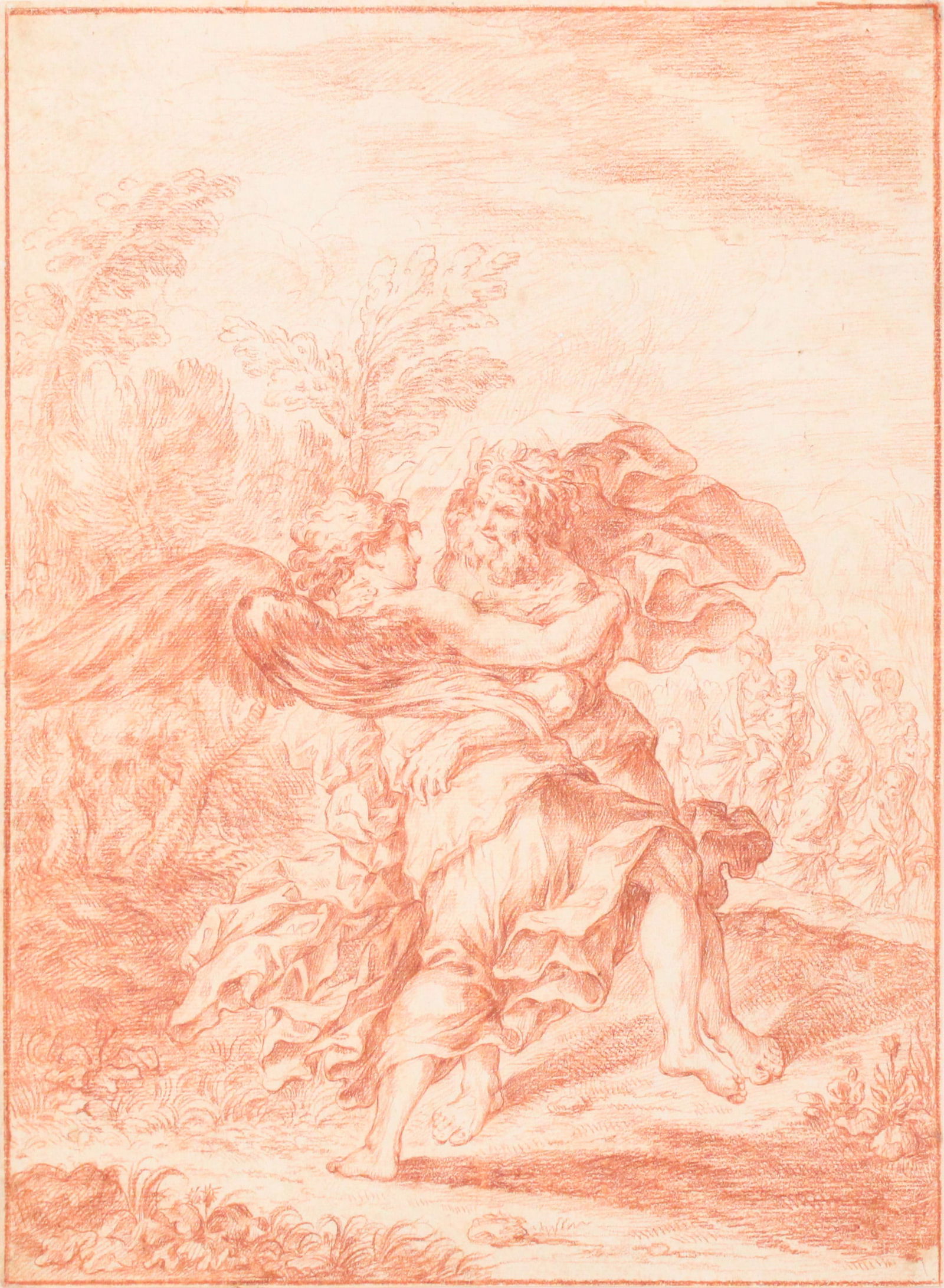 French or Italian School, 18th C., Jacob and the Angel, Conte Crayon on Paper (1 of 6)