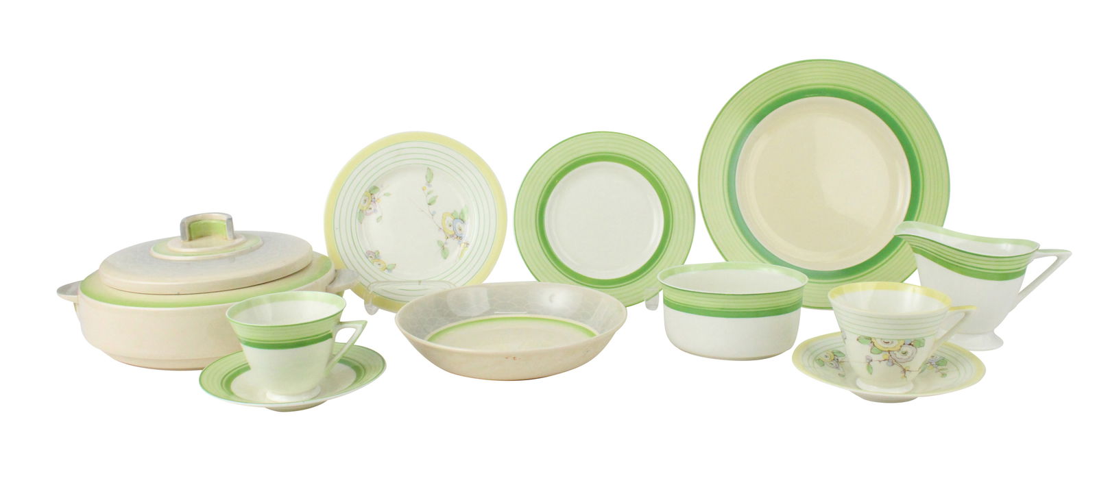 Royal Doulton "Radiance" Dinnerware: Royal Doulton "Radiance" DinnerwareComprising, 4 dinner plates, 4 dessert plates, teacup and saucer, a creamer and a sugar bowl. Together with two Royal Doulton covered vegetable dishes and 6 matched