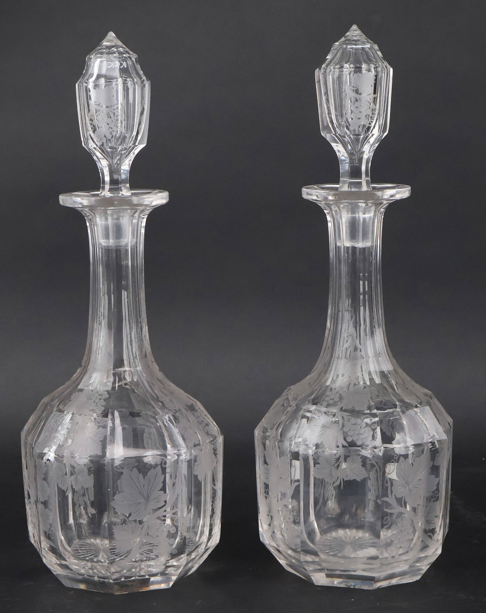 Pair of Grapevine Etched Glass Decanters (1 of 12)