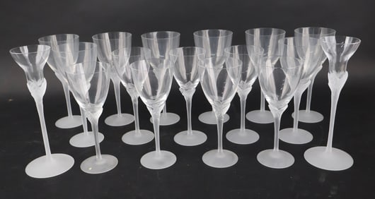 Fifteen Frosted and Clear Glass Wineglasses