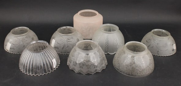 Eight Floral Decorated Glass Shades