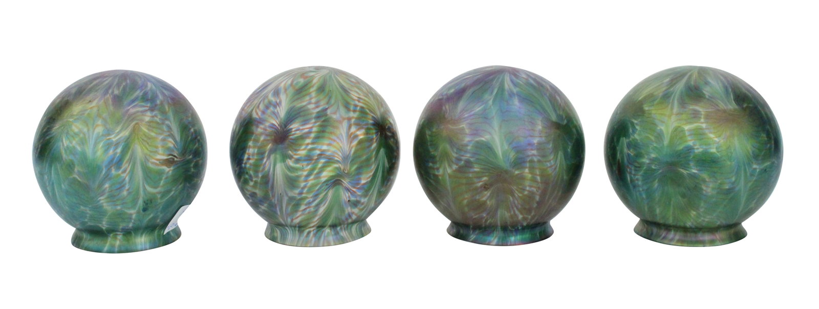 Four Lundberg Studios Opalescent Glass Shades: Four Lundberg Studios Opalescent Glass Shades Spherical, all signed Lundberg Studios, 2000. 5 x 5 1/2 in. (12.7 x 14 cm.)