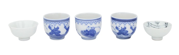 Five Blue and White Porcelain Sake Cups
