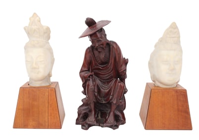Pair of Asian Carved Stone Busts