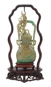Chinese Carved Jade Urn on Stand