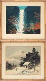 Pair of Japanese Landscapes on Fabric