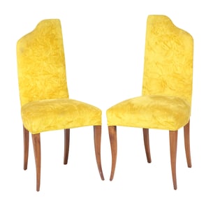 Pair of Art Deco Style Yellow-Upholstered Dining Chairs