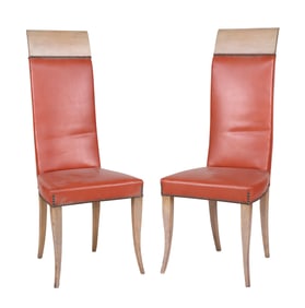 Pair of Art Deco Orange Upholstered High Back Chairs