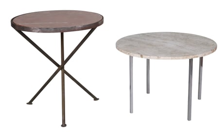 Two Mid-Century Modern Stone Top Round Side Tables