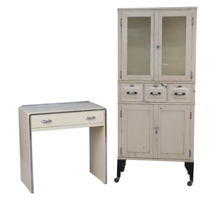 Art Deco White Painted Metal Vanity/Desk