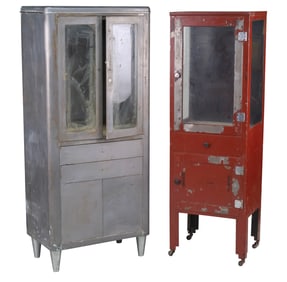 Two Art Deco Painted Metal Medical Cabinets