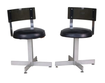 Mid-Century Modern Black Upholstered Chrome Office Chair