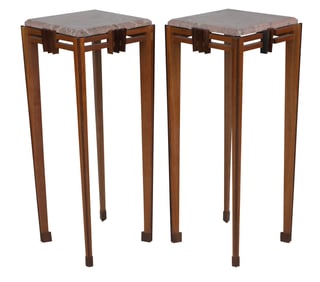 Pair of Arts & Crafts Marble Top Plant Stands