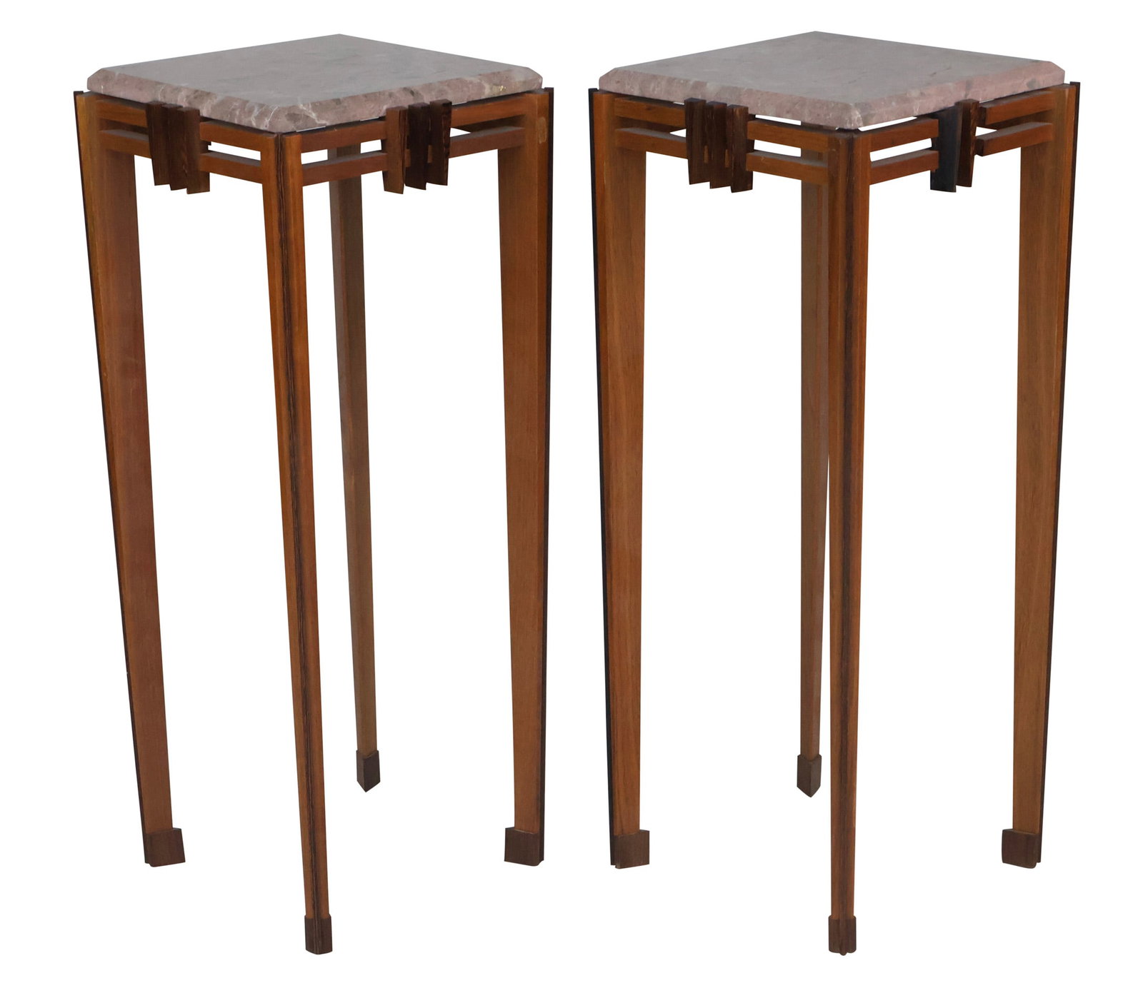 Pair of Arts & Crafts Marble Top Plant Stands: Pair of Arts & Crafts Marble Top Plant Stands Losses, surface distress. 32 x 13 1/4 x 13 1/4 in. (81.3 x 33.7 x 33.7 cm.)