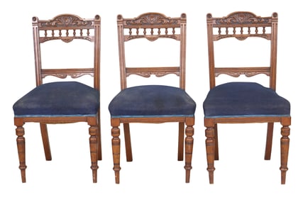 Three Victorian Style Carved Oak Side Chairs