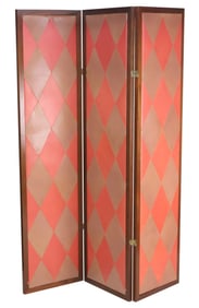 Art Deco Mahogany and Suede Three Panel Screen