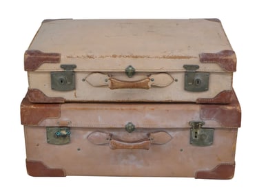 Two Vintage Brown Leather Suitcases