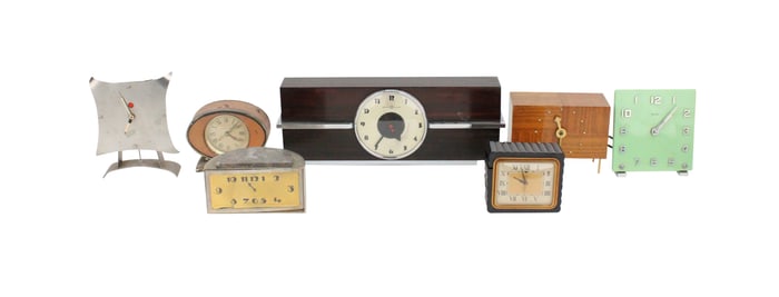 Seven Art Deco and Mid-Century Modern Clocks