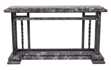 Art Nouveau Marble and Black Painted Iron Console Table