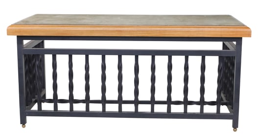Art Nouveau Suede Inset Oak and Metal Table